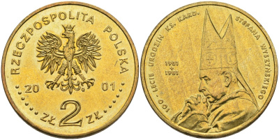 Польша 2 злотых 2001 MW, 100 лет со дня рождения Стефана Вышинского (1901-1981) KM 418, Parchimowicz 834 нордик 4529-433