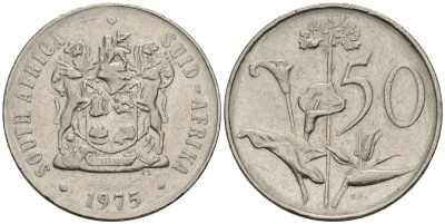 ЮАР 50 центов 1975 Зантедеския Эллиота (калла), герб KM 87 никель 81-526