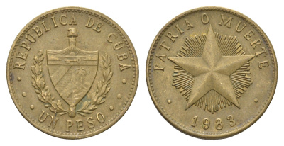 Куба 1 песо 1983 KM 105 латунь 4663-845