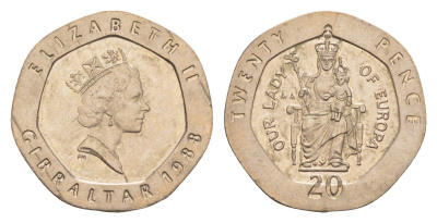 Гибралтар 20 пенсов 1988 KM 16 медно-никель UNC 4660-114