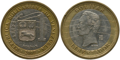 Венесуэла 1 боливар 2007 KM 93, Schon 106 биметалл 4529-151