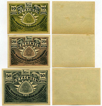 Австрия, Химберг набор из 3 банкнот 10, 20, 50 геллеров 1920 15-30 апреля 1920, нотгельд, ярмарочная коммуна в земле Нижняя Австрия   бумага  UNC (пресс) 7555-24-2-1