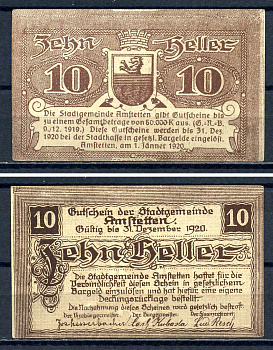 Амштеттен (Австрия) 10 геллеров 1920 бумага UNC (пресс) 7556-35-4-1