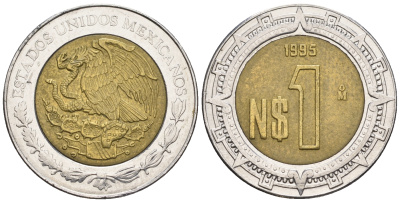 Мексика 1 песо 1995 KM 550 биметалл 87-723