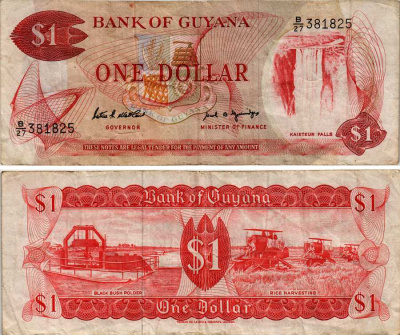 Гайана 1 доллар ND (1966-1992) Patrick Matthews, Carl Greenidge Pick 21 f бумага 6281-51-2-1