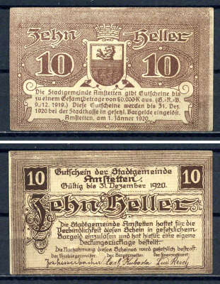 Амштеттен (Австрия) 10 геллеров 1920 бумага UNC (пресс) 7556-35-4-1
