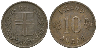 Исландия 10 эйре 1966 KM 10 медно-никель 4615-1017