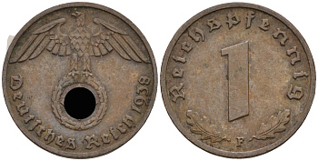 Германия 1 рейхспфенниг 1938 F KM 89, J 361 бронза 4136-1163
