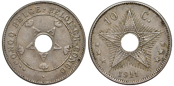 Бельгийское Конго 10 сантимов 1911 Альберт I (1909-1934) KM 18 медно-никель 4163-1112