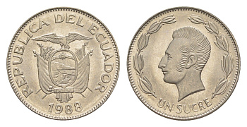 Эквадор 1 сукре 1988 KM 89 сталь плакированная никелем UNC 4640-1142