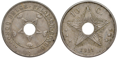 Бельгийское Конго 10 сантимов 1911 Альберт I (1909-1934) KM 18 медно-никель 4163-1112