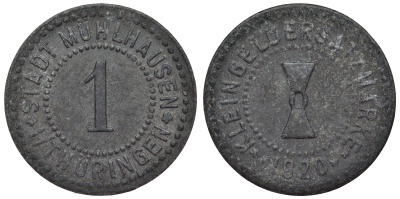 Мюльхаузен в Тюрингии 1 пфенниг 1920  Funck 342.13, Men18 21432.17 цинк     4118-1015
