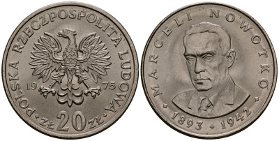 Польша 20 злотых 1975 Марцелий Новотко, монетный двор Кремница KM 69, Parchimowicz 246b медно-никель 4168-816