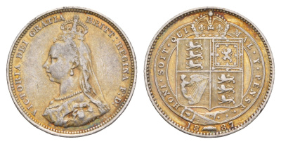 Великобритания 1 шиллинг 1887 Виктория (1837-1901) KM 761, Spink 3926 серебро    3711-924