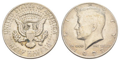 США 1/2 доллара (50 центов) 1977 Джон Кеннеди KM A202b медь плакированная медно-никелем aUNC 4536-1035