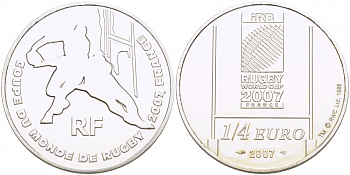 Франция 1/4 евро 2007 Чемпионат мира по регби KM 1483 серебро BUNC 1084-7-12