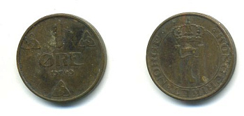 НОРВЕГИЯ 1 ЭРЕ 1940 KM 367 бронза 04-1021