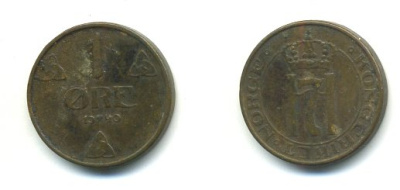 НОРВЕГИЯ 1 ЭРЕ 1940 KM 367 бронза 04-1021