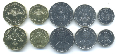 Гаити лот из  монет 1997-2011 (5, 20, 50 сантимов и 1, 5 гурдов) UNC M76-02