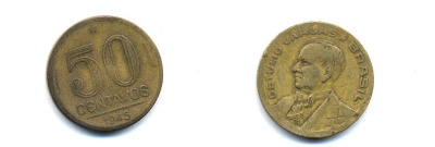 БРАЗИЛИЯ 50 СЕНТАВО 1945 ВАРГАС KM 557a алюминевая бронза 76-1024