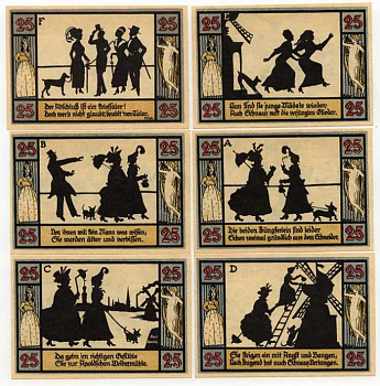 АПОЛЬДА 6х25 ПФЕННИГОВ 1921 ДАМЫ бумага UNC (пресс) 70-2211