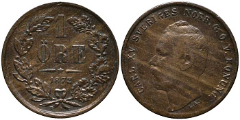 Швеция 1 эре 1872 L.A., Карл XV (1859-1872) KM 705 бронза 202-646