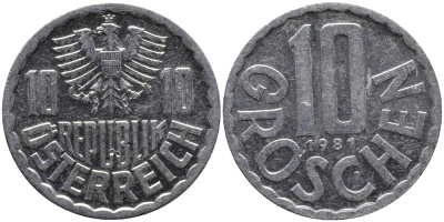 АВСТРИЯ 10 ГРОШЕЙ 1981 KM 2878 алюминий 33-351