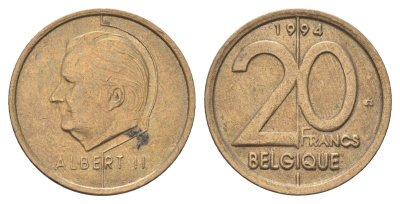 Бельгия 20 франков 1994 Belgique, Альберт II KM 191 никель бронза 4704-1136
