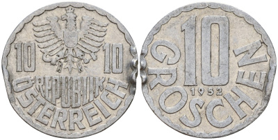 Австрия 10 грошей 1952 KM 2878 алюминий 4142-1023