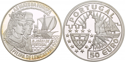 ПОРТУГАЛИЯ 50 ЕВРО 1996 ФИЛИПП ЛАНКАСТЕР И ДЖУДИТ серебро PROOF 00-00