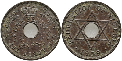 Нигерия 1 пенни 1959 Елизавета II (1952-), Британский протекторат KM 2 бронза 51-257