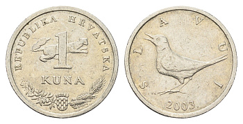 Хорватия 1 куна 2003 западный соловей, нечетный год KM 9.1 медь цинк никель 4659-733