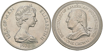 Остров Мэн 1 крона 1976 200 лет независимости США, Джордж Вашингтон KM 37 медно-никель BU 00-1067-2-12
