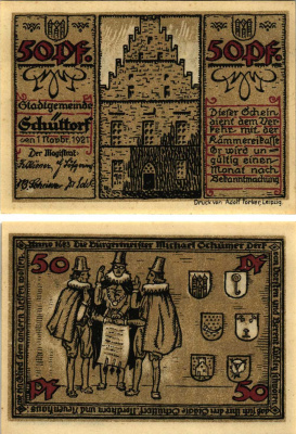 ШЮТТОРФ 50 ПФЕННИГОВ 1921 НОТГЕЛЬД, 1 НОЯБРЯ 1921, ЗЕМЛЯ НИЖНЯЯ САКСОНИЯ Grabowski 1202.1 бумага 8608-13-1-1