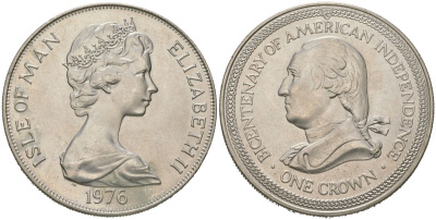 Остров Мэн 1 крона 1976 200 лет независимости США, Джордж Вашингтон KM 37 медно-никель BU 00-1067-2-12