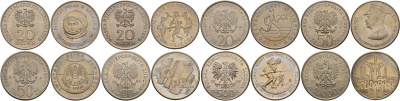 Польша набор из 8 монет (20, 50, 100, 500 и 10000 злотых) 1978, 1979, 1980, 1981, 1984, 1989 Y 97, Y 99, Y 108, Y 122, Y 127, Y 151, Y 185 и Y 195 медно-никель UNC 3-4-8-82