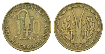 Западная Африка (BCEAO) 10 франков 1971 Центральный банк государств Западной Африки KM 1a медь алюминий никель 4642-232