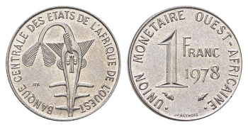 Западная Африка (BCEAO) 1 франк 1978 KM 8 нержавеющая сталь UNC 4617-415