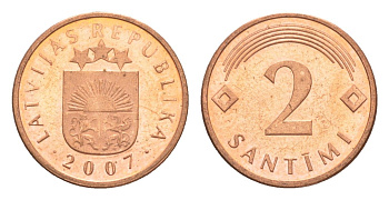 Латвия 2 сантима 2007 KM 21 сталь плакированая медью UNC 3999-1114