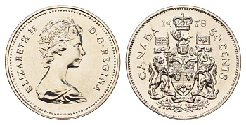 Канада 50 центов 1978 Елизавета II (1952-2022), герб KM 75.3 никель PROOF-LIKE (BU) 603-613