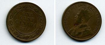КАНАДА 1 ЦЕНТ 1917 ГЕОРГ V медь 56-1113
