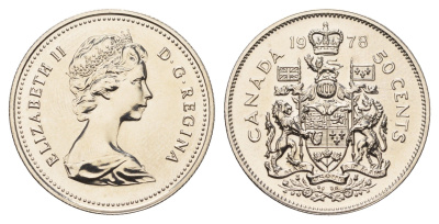 Канада 50 центов 1978 Елизавета II (1952-2022), герб KM 75.3 никель PROOF-LIKE (BU) 603-613