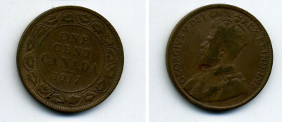 КАНАДА 1 ЦЕНТ 1917 ГЕОРГ V медь 56-1113