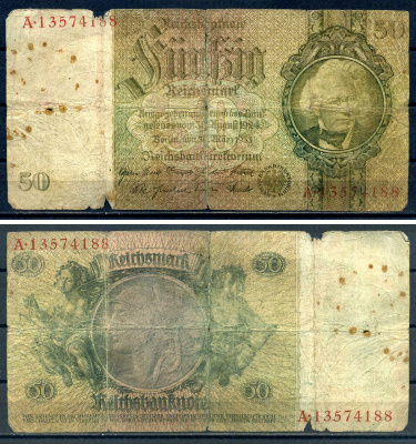 Германия 50 рейхсмарок 1933 серия a 13574188 Pick 81  бумага   8601-24-3-2