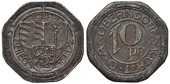 Оберндорф 10 пфеннигов 1918  Funck 392.2, Men05 19547.4, Men18 24506.4 железо     4119-1234