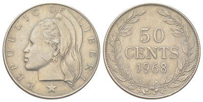 Либерия 50 центов 1968 KM 17a.2 медно-никель 4622-1243