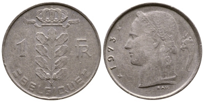 БЕЛЬГИЯ 1 ФРАНК 1973 BELGIQUE КМ 142.1 медно-никель 56-1156