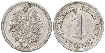 Германия 1 пфенниг 1917 D KM 24, J. 300, Weege 2 алюминий 201-1243