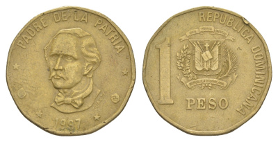 Доминиканская Республика (Доминикана) 1 песо 1997 KM 80.2 латунь 4519-215