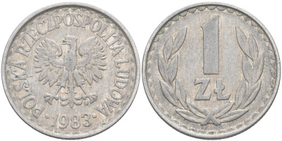 ПОЛЬША 1 ЗЛОТЫЙ 1983 MW KM 49.1 алюминий 106-536